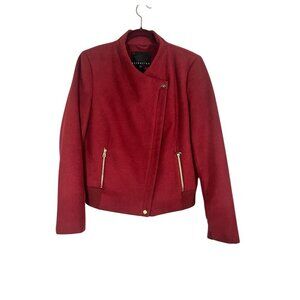 Retro Bomber Jacket Burgundy L Festive Neutral Minimalist Preppy Classic Chic